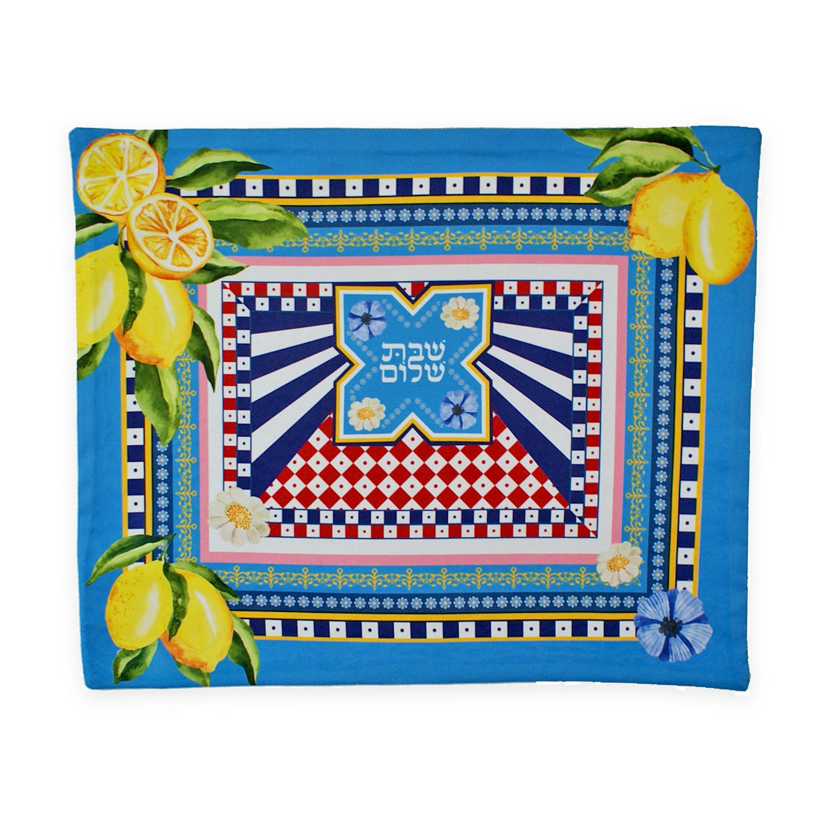 Sicilian Vibes challah cover with a colorful Sicilian tile-inspired print, by Shaloom Living