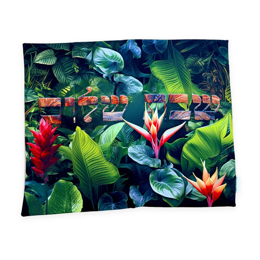 Wild Tropics challah cover with lush tropical leaves and vibrant florals, by Shaloom Living