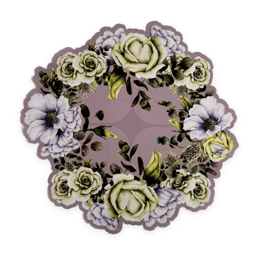 Lilac Reverie die-cut placemat by Shaloom Living, lilac with green roses and lavender anemones